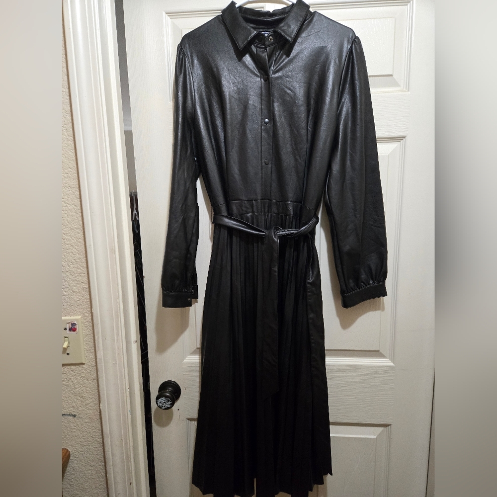 Brown belted leather dress